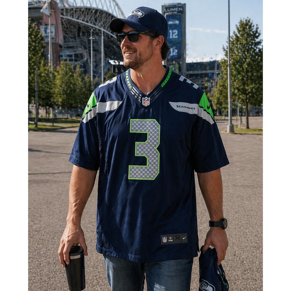 Nike Men NFL Seattle Seahawks Russell Wilson #3 Game Jersey 2XL Blue Sportswear